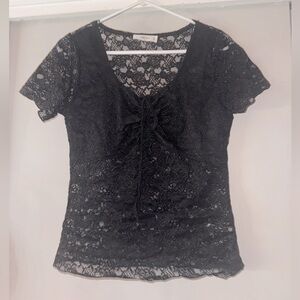 nwt black lace tie-front top